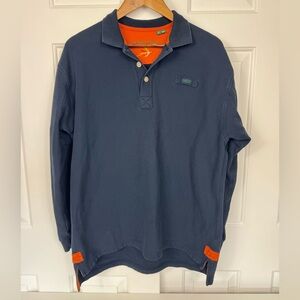 Orvis Signature Long Sleeve Polo Men's L Navy 100%‎ Cotton Knit Outdoors